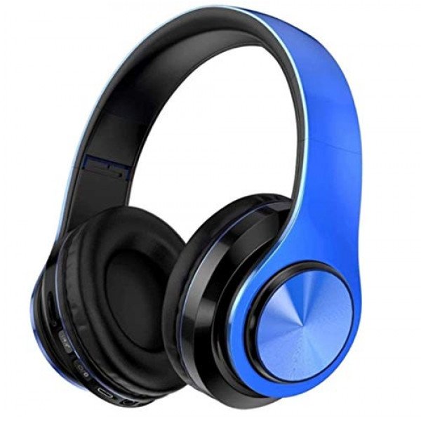 Wholesale LED Bluetooth Wireless Foldable Headphone Headset with Built in Mic for Adults Children Work Home School for Universal Cell Phones, Laptop, Tablet, and More (Blue)